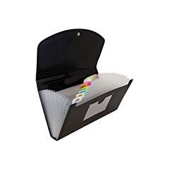 Documents Covers, HFP, Expanding File, 12 Pockets with Button, Size: ( W:25 cm x H:11.4 cm), Black