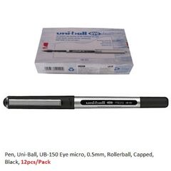 قلم، يوني-بول، UB-150 اي ميكرو، 0.5مم، رولربول، بغطاء، اسود، 12حبة/علبة