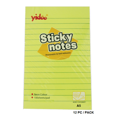 Memo Paper, YIDOO, Lined Sticky Note, (150x200mm)  A5, Yellow, 12 PC/Pack