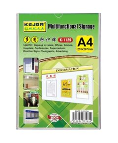Desk Organizer, KEJEA, Multifunctional Signage (Card Stand) K-1129, A4, Plastic, Clear