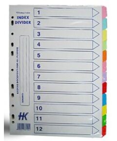 Divider, SIMBA,  Color Index Divider, PVC , A4, 12 Colors
