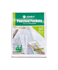 Documents Covers, SIMBA, Punched Sheet Pockets, 60 Micron, A4, Transparent, 100 PC/Pack