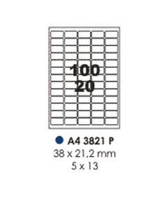 Labels, Pauli, 3821P, A4 (100 Sheets), 65 Label/Sheet, (38x21mm), White