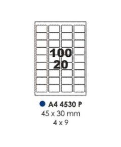 Labels, Pauli, 4530P, A4 (100sheets), 36 Label/Sheet, (45x30mm), White