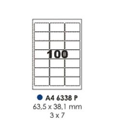 Labels, Pauli, 6338P, A4 (100sheets), 21 Label/Sheet, (63.5x38.1mm), White