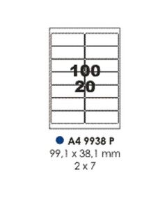 ملصقات، باولي، 9938P، أ4 (100 ورقة)، 14 ملصق/ورقة، (99.1x38.1مم)، ابيض