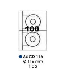 Labels, Pauli, CD 116, A4 (20sheets), 2 Label/Sheet, (116 mm), White