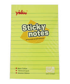 Memo Paper, YIDOO, Lined Sticky Note, (50x75mm), 100 Sheets/pads, Yellow, 12 PC/Pack