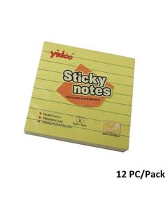 Memo Paper, YIDOO, Lined Sticky Note, (75x75mm), 100 Sheets/pads, Yellow, 12 PC/Pack