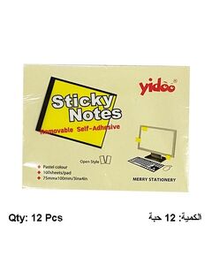 Memo Paper, YIDOO, Sticky Note, (75x100mm), 100 Sheets/pads, Yellow, 12 PC/Pack