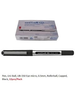 قلم، يوني-بول، UB-150 اي ميكرو، 0.5مم، رولربول، بغطاء، اسود، 12حبة/علبة