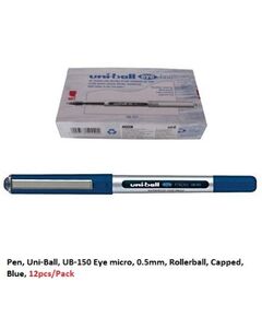 قلم، يوني-بول، UB-150 اي ميكرو، 0.5مم، رولربول، بغطاء، ازرق، 12حبة/علبة