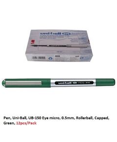 قلم، يوني-بول، UB-150 اي ميكرو، 0.5مم، رولربول، بغطاء، اخضر، 12حبة/علبة
