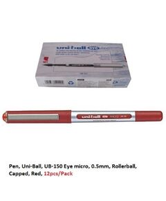 قلم، يوني-بول، UB-150 اي ميكرو، 0.5مم، رولربول، بغطاء، احمر، 12حبة/علبة