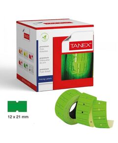 Pricing, TANEX, Price label Roll, 2 lines labeller, Green Neon, 12 Rolls/pack