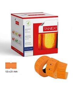 Pricing, TANEX, Price label Roll, 2 lines labeller, Orange Neon, 12 Rolls/pack