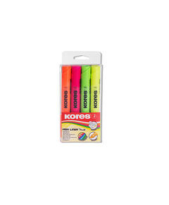 Highlighter Marker, KORES,  Chisel Tip, 4 Colors/Box