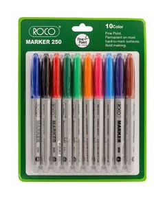 Permanent Marker, ROCO, 250 Fine Tip, 0.5-1.2mm, Assorted Color, 10 PC/Pack