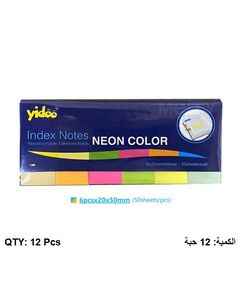 Memo Paper, YIDOO,  Index Notes, (20x50mm), Neon Color,50 Sheets/pads, 6 Color, 12 PC/Pack