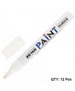 Paint Marker, ZEYAR, ZP1501,  Round Tip, 0.8-1.2 mm, White, 12 PC/Pack