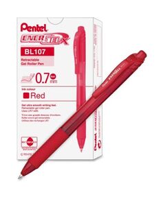 قلم، بنتل، قلم حبر(انرجل)، 0.7 مم، ضغاط، احمر، 12حبة/علبة