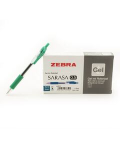 قلم، زيبرا، قلم حبر جل  (ساراسا كليب)، 0.5 مم، ضغاط، اخضر، 12حبة/علبة