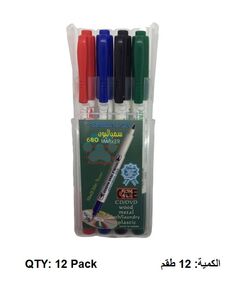 قلم ثابت، سمبا لايون 680، راس مستدير، قلم ذو راسين، 4 حبة/ طقم، 12 حبة/علبة