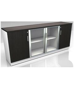Cabinet Wood Storage Two Glass & Wood Doors, Black/Gray - 80H CM