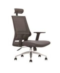 Chair, Mesh High Back & Fabric Chair with Headrest, Swivel, Black