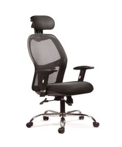 Chair, Mesh High Back & Fabric Chair with Headrest, Swivel, Black