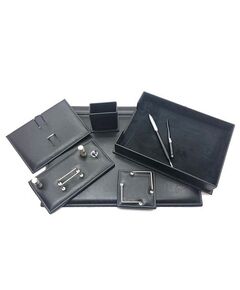Desk Organizer, GULPAS, Desk Set Button Artificial Leather 910, 9 PCs, Leather, Black