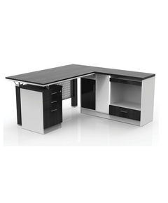 Desk with Fixed Extension, and fixed Pedestal ,Wood Size: 200Wx90Dx76H CM, Oak/Black/Gray