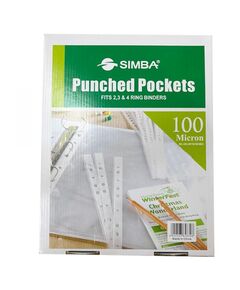 Documents Covers, SIMBA, Punched Sheet Pockets, 100 Micron, A4, Transparent, 100 PC/Pack