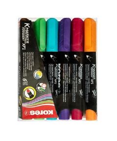 Permanent Marker, KORES, Round Tip, 6 Colors/Box