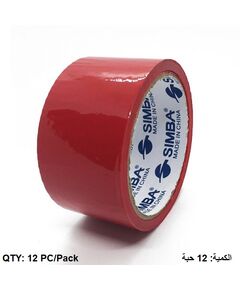 Tape, SIMBA, Plastic Packaging Tape, 2 inch (48 mm) x 40 yd ( 36.5 m), Red, 12 PC/Pack