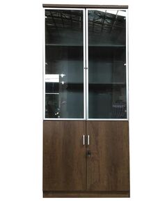 Cabinet Wooden with 2 Glass Doors & 2 Wood Doors Brown