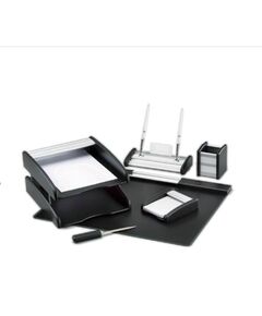 مجموعة مكتبية مكونة من 6 قطع مع درجين - لون أسود وفضي - اللون الأساسي اللون الأسود