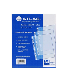 Documents Covers, Atlas, File Pocket, Catalogue, Side holes, A4, Transparent , 100 PC/Pack