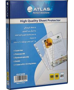 Documents Covers, ATLAS, Punched Sheet Pockets, A4, Transparent, 100 PC/Pack