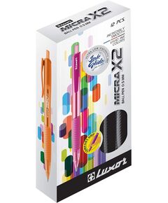 قلم، لكسور، مايكرا x2,  قلم جاف، أسود، 12حبة/ علبة