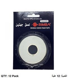 Tape, SIMBA, Double-Sided Foam Tape, 12mm X 3m, 12 Packs