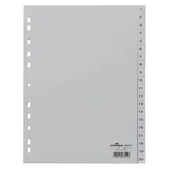 Divider, DURABLE, Index Divider, PVC, A4, 1-20 Numbers, Gray