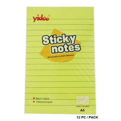 Memo Paper, YIDOO, Lined Sticky Note, (150x200mm)  A5, Yellow, 12 PC/Pack