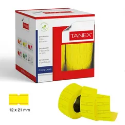 Pricing, TANEX, Price label Roll, 2 lines labeller, Yellow Neon, 12 Rolls/pack