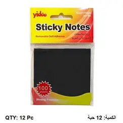 ورق ملاحظات، يادو، ورق لاصق للملاحظات، (75x 75 مم)، 100 ورقة،  اسود، 12 حبة/ علبة