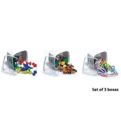 مشابك، ماس، طقم مشابك و دبابيس مكتبية، 3 خانات ،ملون