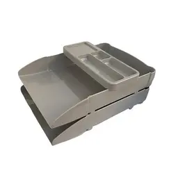 حاوية مستندات مكتبية طبقتين مع حامل اقلام مترو بلاستيك رصاصي