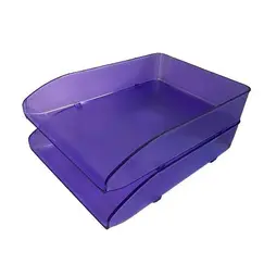 حاوية مستندات مكتبية طبقتين مترو بلاستيك بنفسجي شفاف