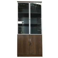 خزانة خشبية بـ 2 باب زجاجي و 2 أبواب خشبية - بني