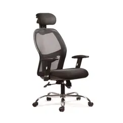 Chair, Mesh High Back & Fabric Chair with Headrest, Swivel, Black